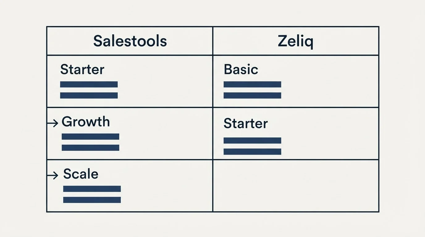 Pricing table: Pricing Comparison (Salestools, Zeliq, Starter, Basic)