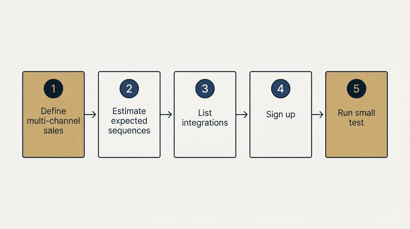 Step sequence: Getting Started Checklist (Define multi-channel sales, Estimate expected sequences, List integrations, Sign up)