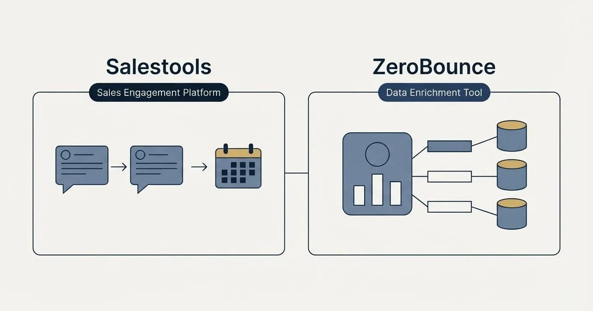 Side-by-side panels: Salestools vs ZeroBounce (Sales Engagement Platform, Data Enrichment Tool)