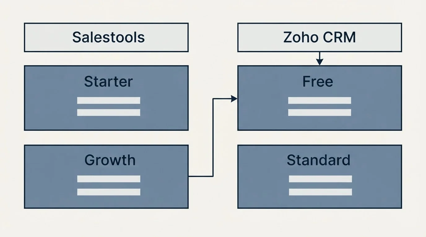 Pricing table: Pricing Comparison (Salestools, Zoho CRM, Starter, Free)