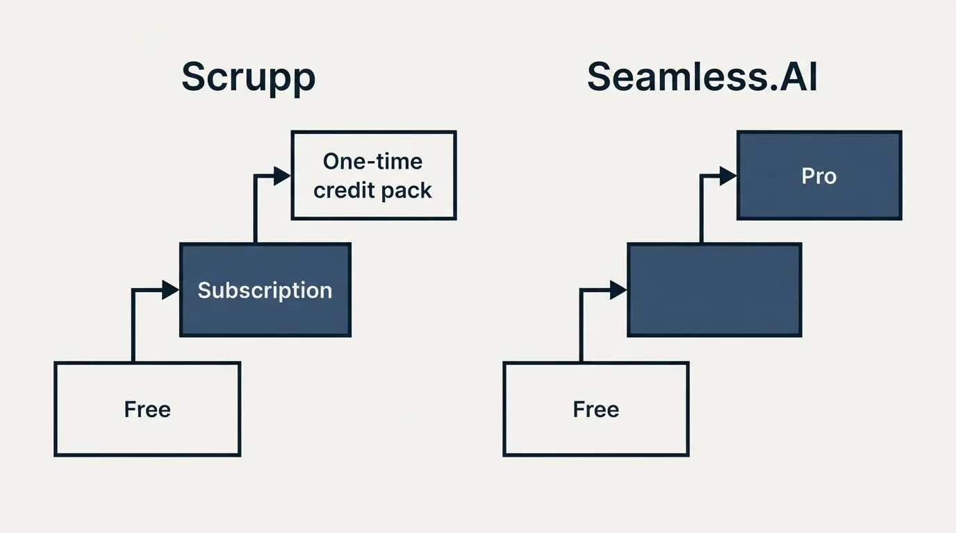 Pricing ladder: Pricing Comparison (Scrupp, Seamless.AI, Free, Subscription)