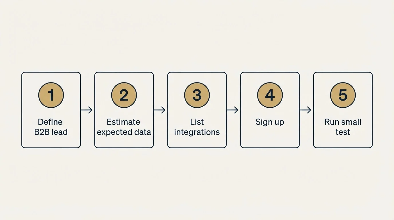 Step sequence: Getting Started Checklist (Define B2B lead, Estimate expected data, List integrations, Sign up)