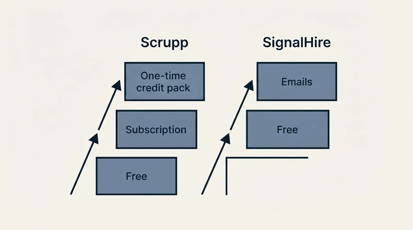 Pricing ladder: Pricing Comparison (Scrupp, SignalHire, Free, Subscription)