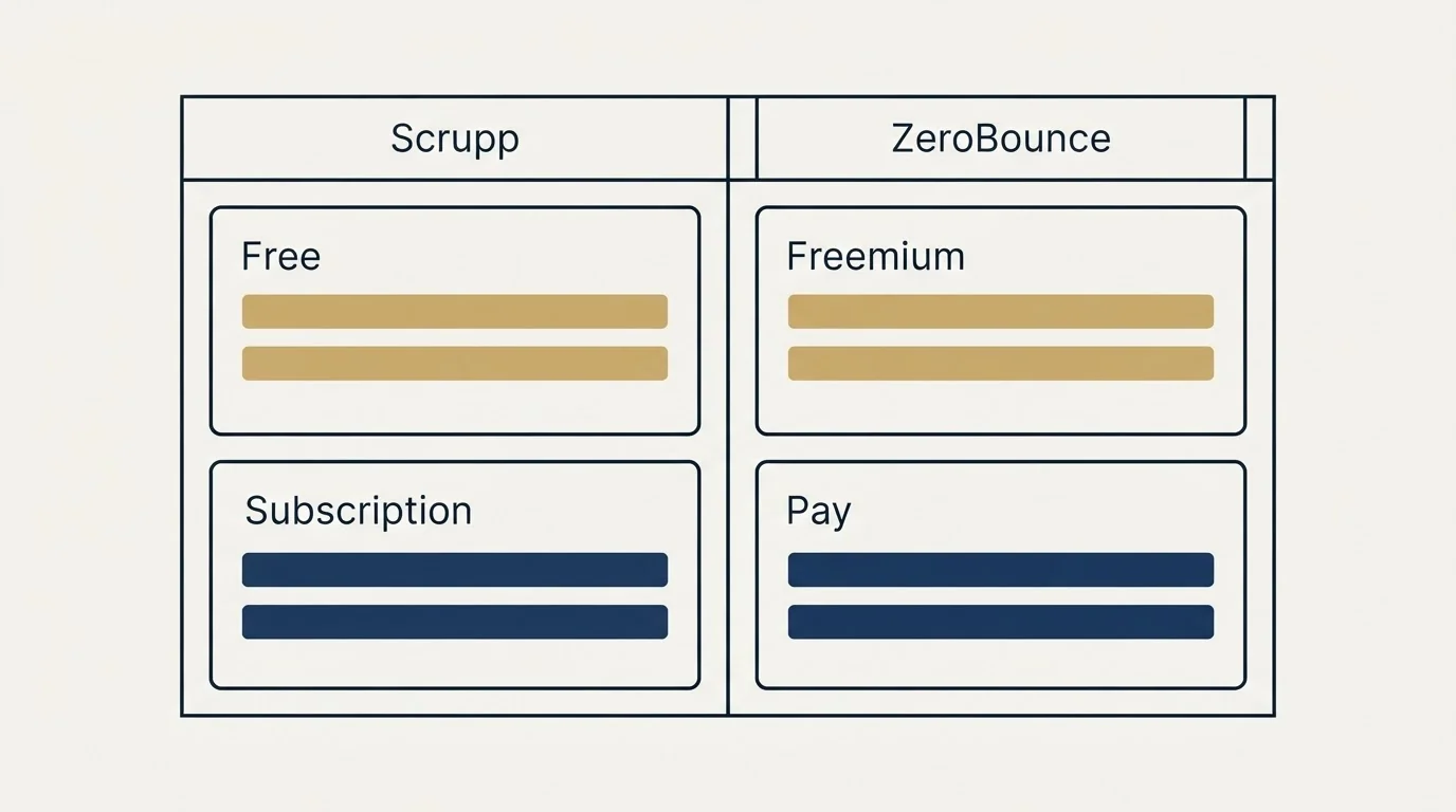 Pricing table: Pricing Comparison (Scrupp, ZeroBounce, Free, Freemium)