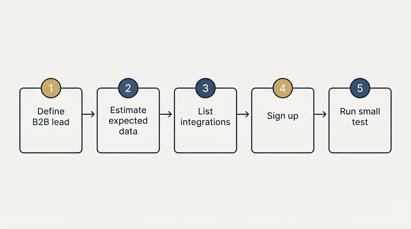 Step sequence: Getting Started Checklist (Define B2B lead, Estimate expected data, List integrations, Sign up)