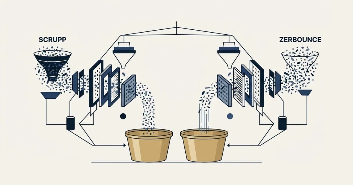 Editorial illustration for Scrupp vs ZeroBounce