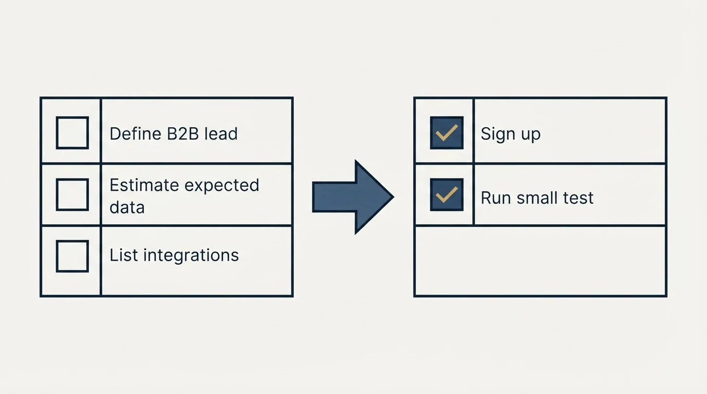 Before-and-after steps: Getting Started Checklist (Define B2B lead, Estimate expected data, List integrations, Sign up)