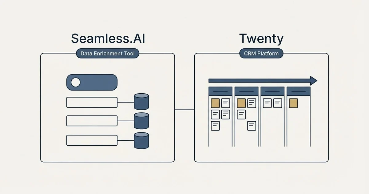 Side-by-side panels: Seamless.AI vs Twenty (Data Enrichment Tool, CRM Platform)