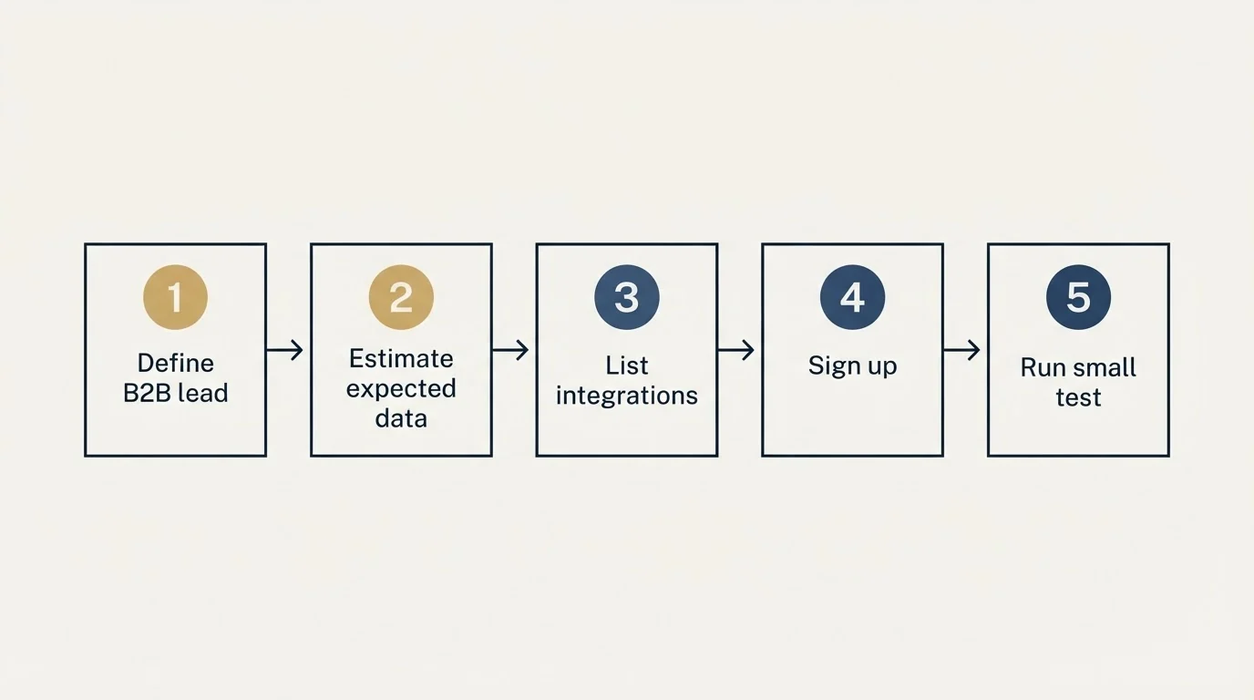 Step sequence: Getting Started Checklist (Define B2B lead, Estimate expected data, List integrations, Sign up)