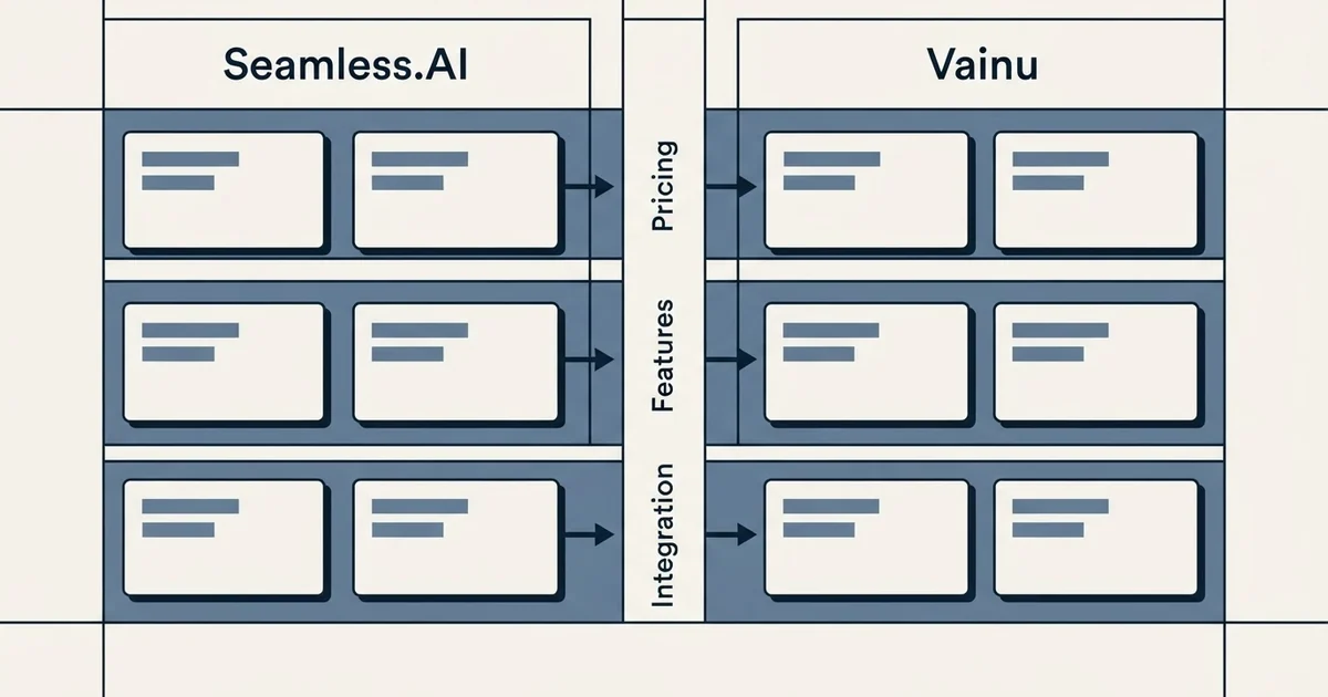 Comparison panel: Seamless.AI vs Vainu (Pricing, Features, Integration)