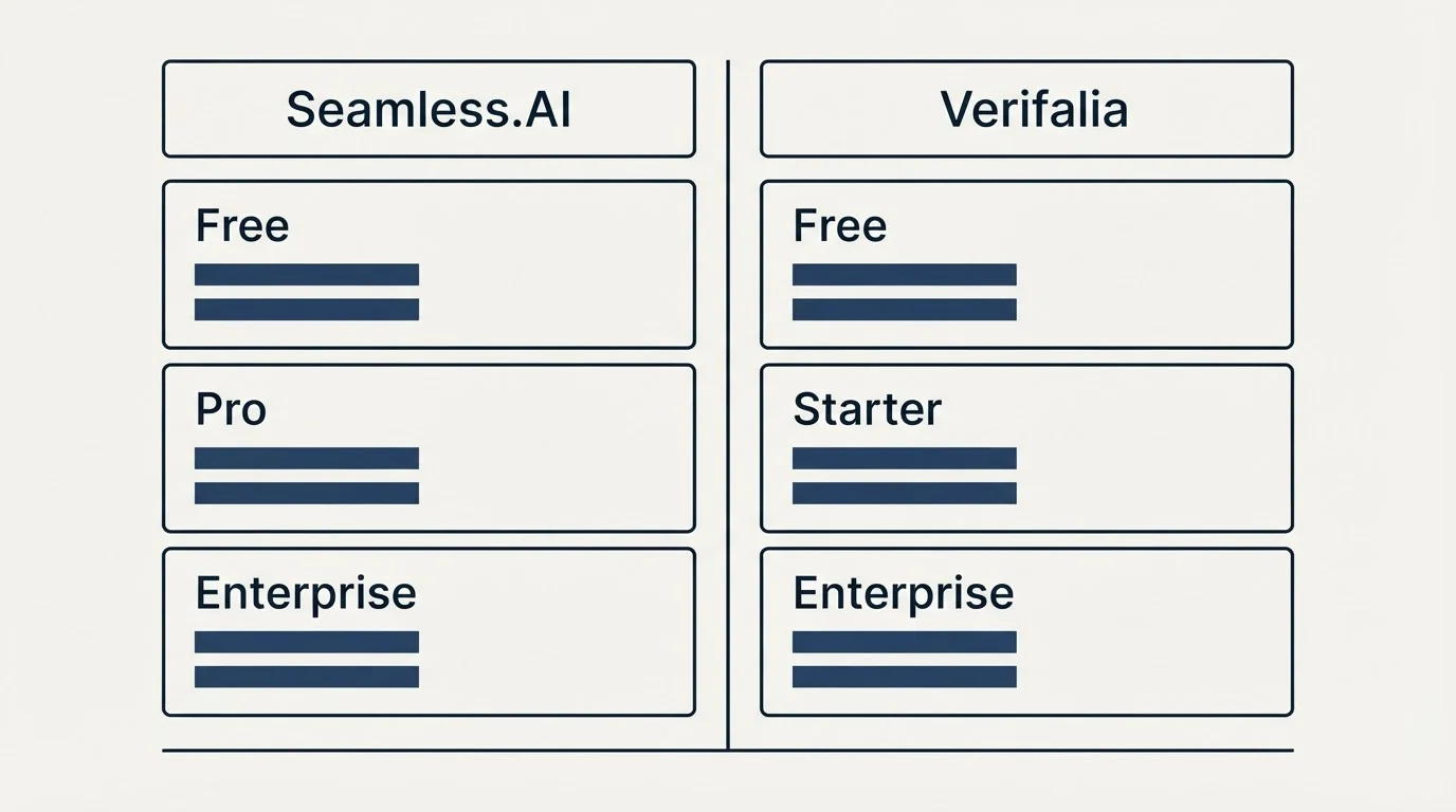 Pricing table: Pricing Comparison (Seamless.AI, Verifalia, Free, Pro)