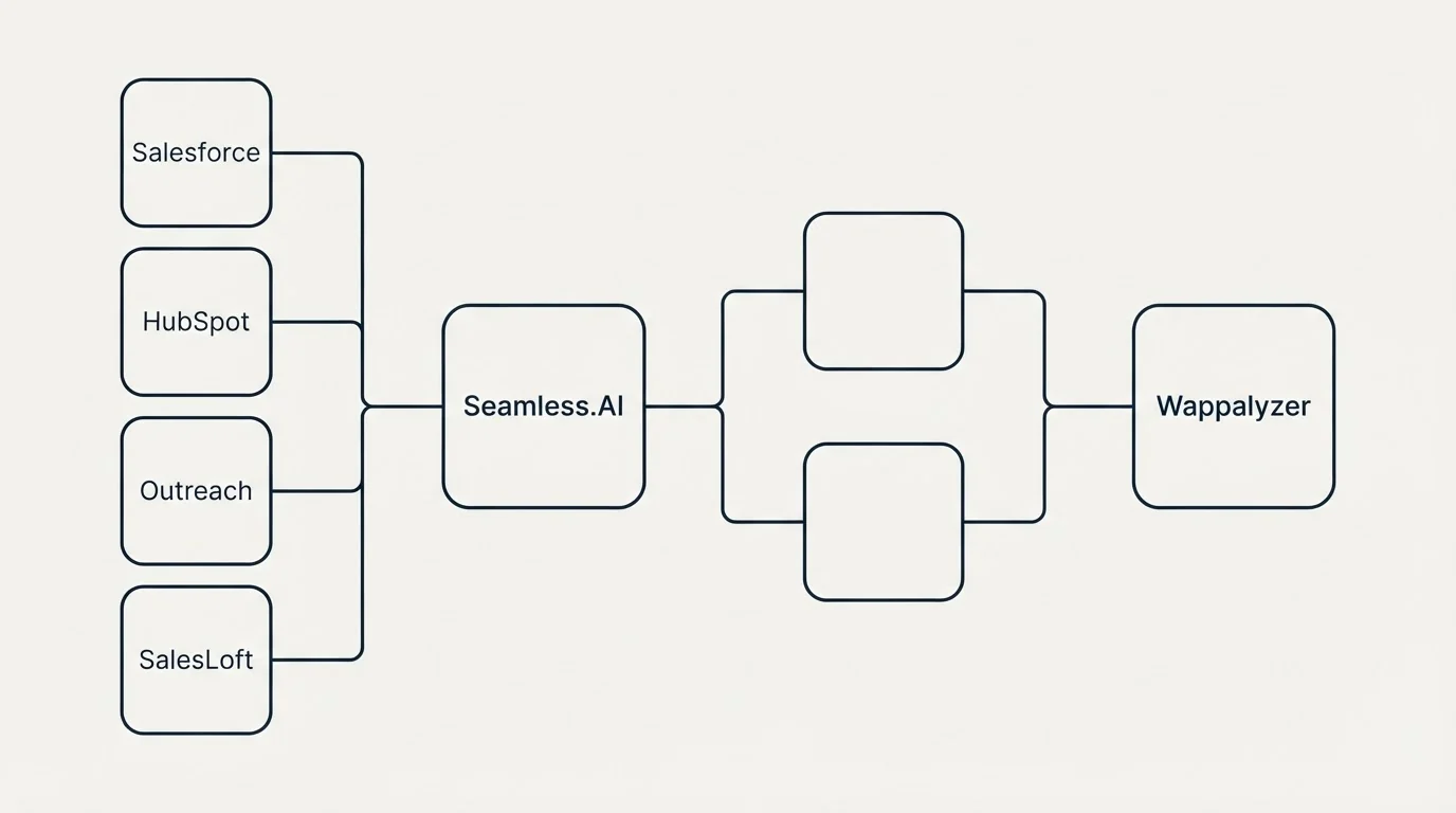 Integration flow: Integration Ecosystem (Seamless.AI, Wappalyzer, Salesforce, HubSpot)