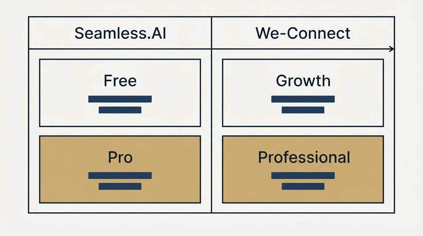 Pricing table: Pricing Comparison (Seamless.AI, We-Connect, Free, Growth)