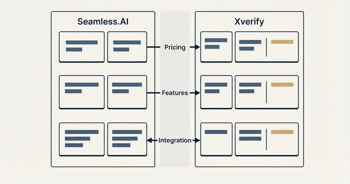 Comparison panel: Seamless.AI vs Xverify (Pricing, Features, Integration)