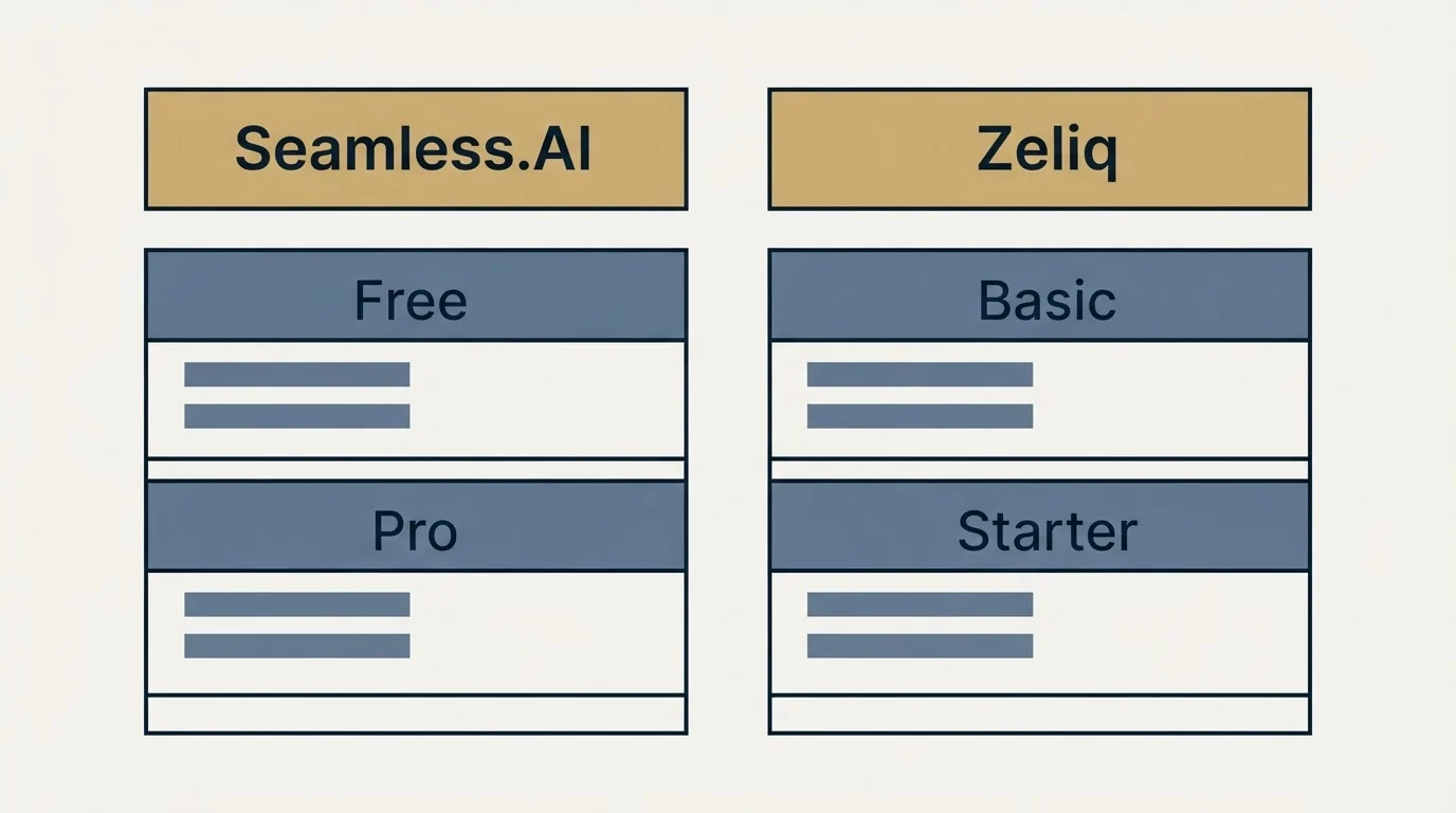 Pricing table: Pricing Comparison (Seamless.AI, Zeliq, Free, Basic)