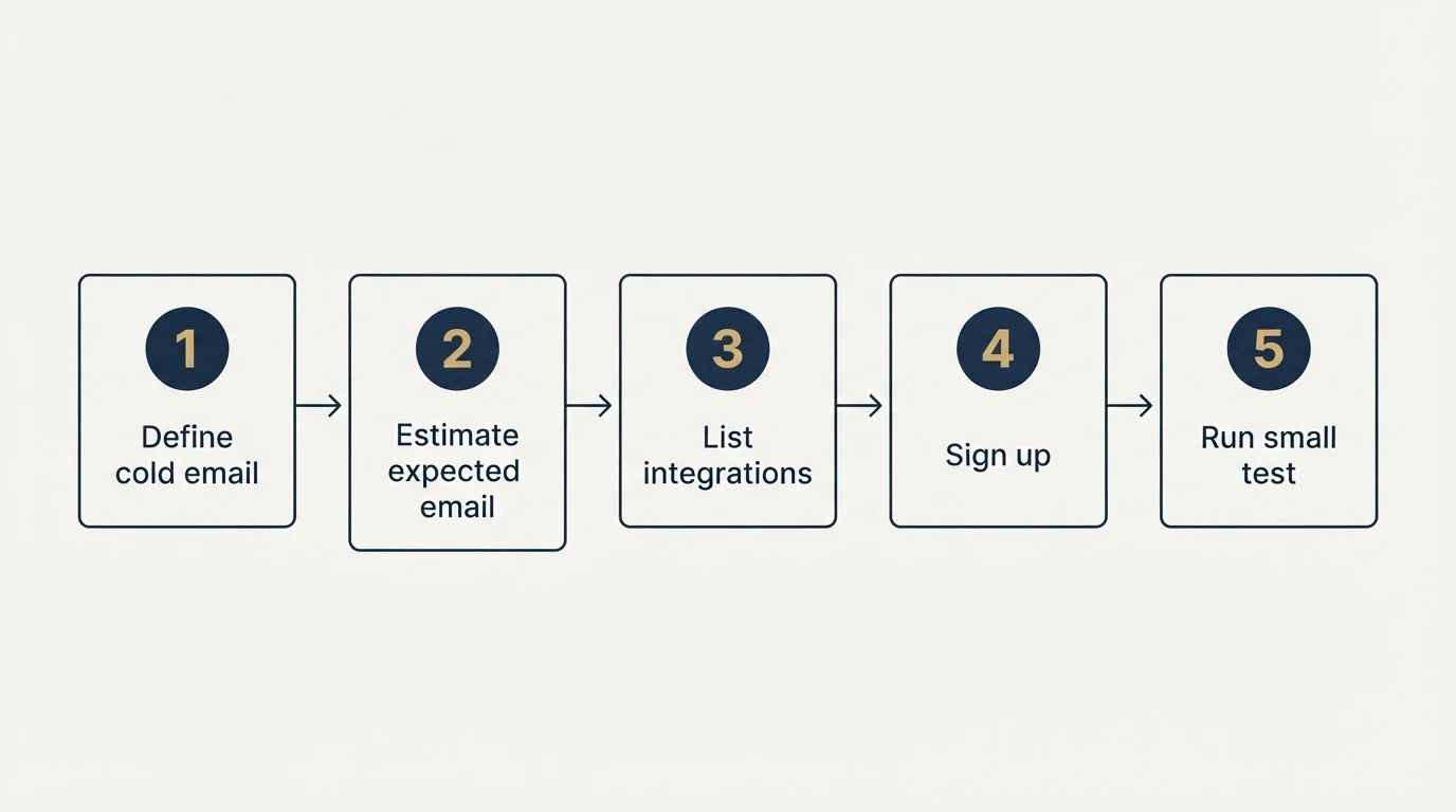 Step sequence: Getting Started Checklist (Define cold email, Estimate expected email, List integrations, Sign up)