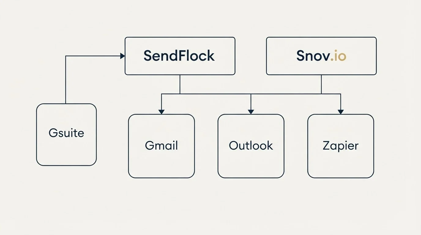 Integration grid: Integration Ecosystem (SendFlock, Snov.io, Gmail, Outlook)