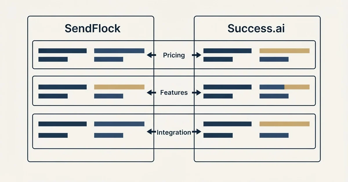 Comparison panel: SendFlock vs Success.ai (Pricing, Features, Integration)