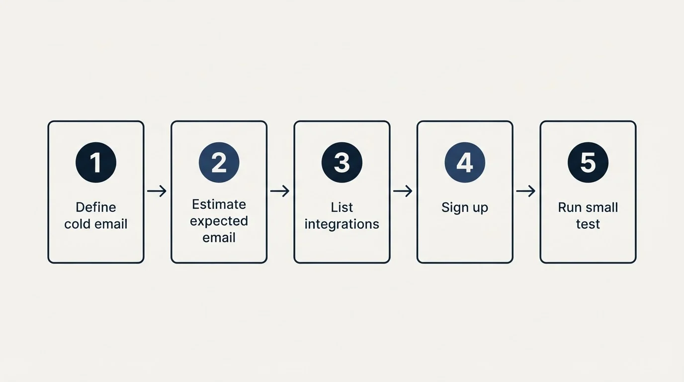 Step sequence: Getting Started Checklist (Define cold email, Estimate expected email, List integrations, Sign up)