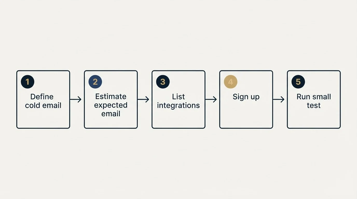Step sequence: Getting Started Checklist (Define cold email, Estimate expected email, List integrations, Sign up)
