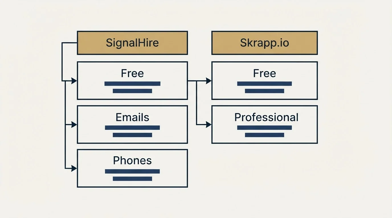 Pricing table: Pricing Comparison (SignalHire, Skrapp.io, Free, Emails)
