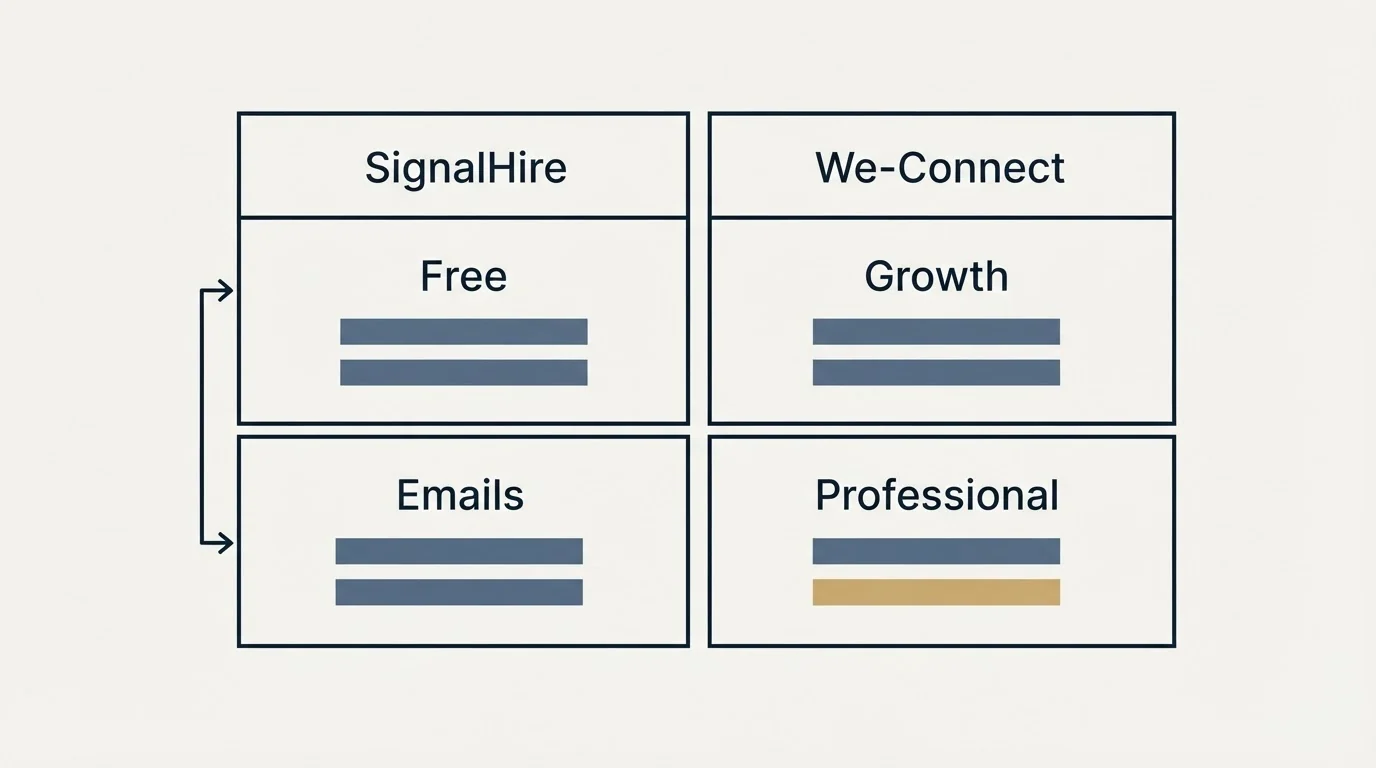 Pricing table: Pricing Comparison (SignalHire, We-Connect, Free, Growth)