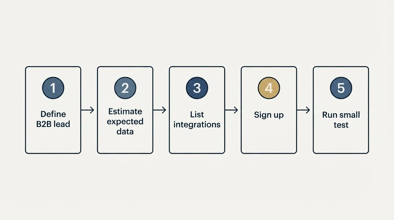 Step sequence: Getting Started Checklist (Define B2B lead, Estimate expected data, List integrations, Sign up)