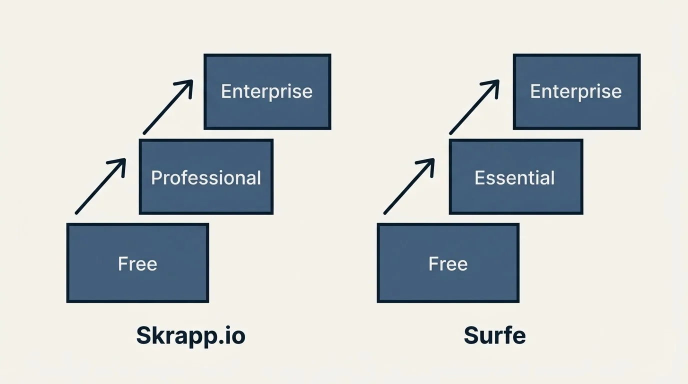 Pricing ladder: Pricing Comparison (Skrapp.io, Surfe, Free, Professional)