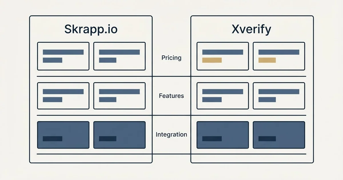 Comparison panel: Skrapp.io vs Xverify (Pricing, Features, Integration)
