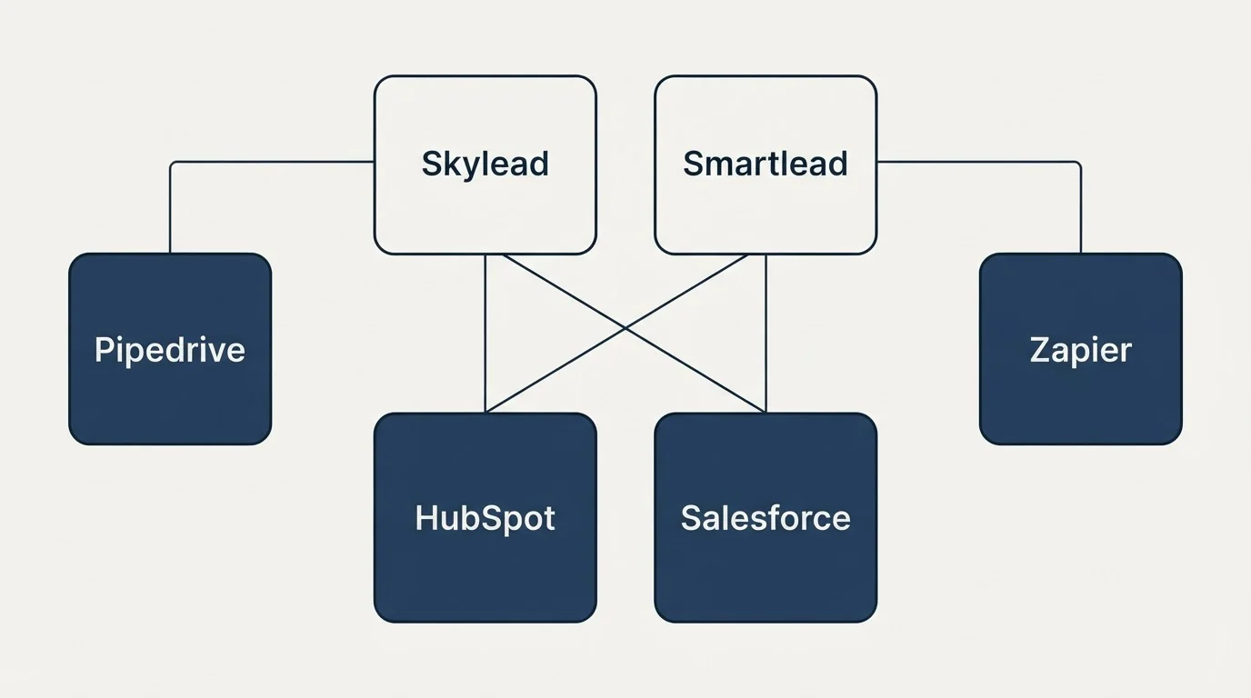 Integration grid: Integration Ecosystem (Skylead, Smartlead, HubSpot, Salesforce)