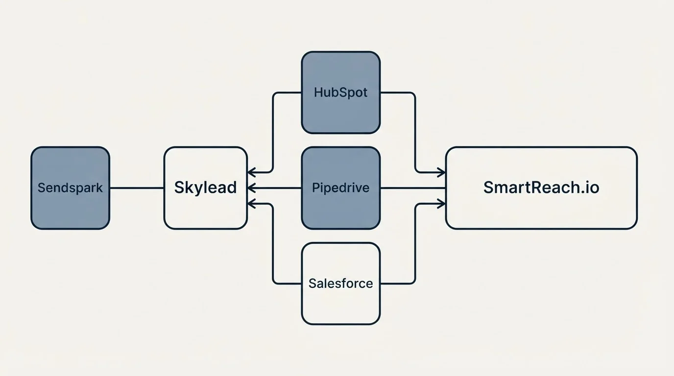 Integration flow: Integration Ecosystem (Skylead, SmartReach.io, HubSpot, Pipedrive)