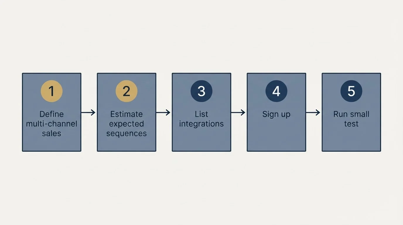 Step sequence: Getting Started Checklist (Define multi-channel sales, Estimate expected sequences, List integrations, Sign up)