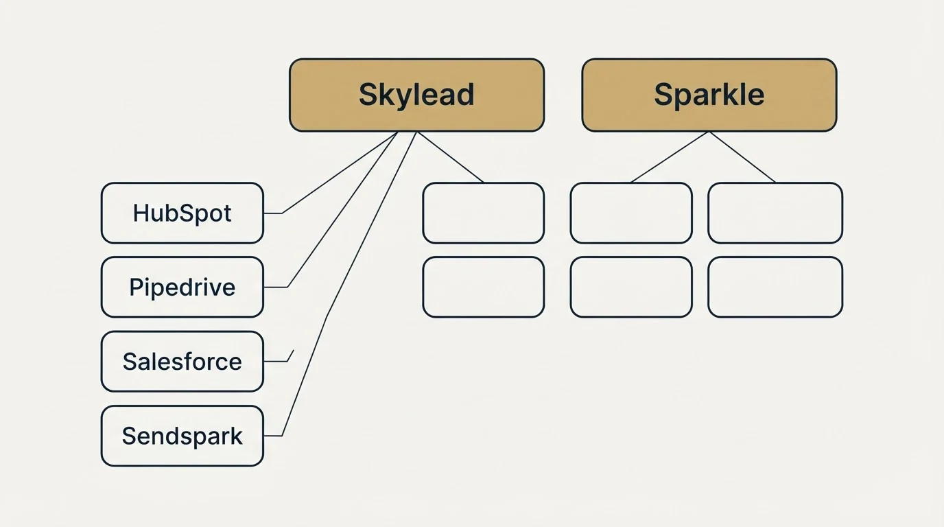 Integration grid: Integration Ecosystem (Skylead, Sparkle, HubSpot, Pipedrive)
