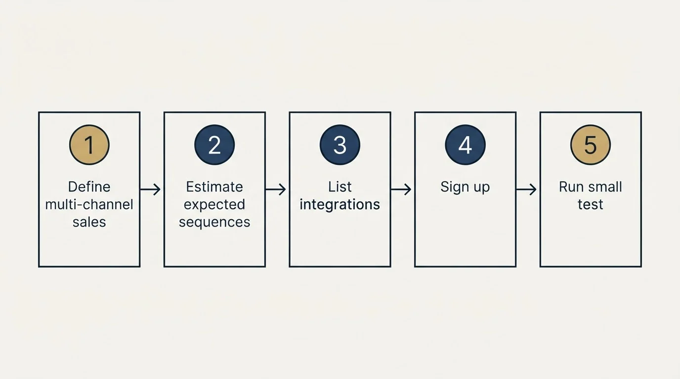 Step sequence: Getting Started Checklist (Define multi-channel sales, Estimate expected sequences, List integrations, Sign up)