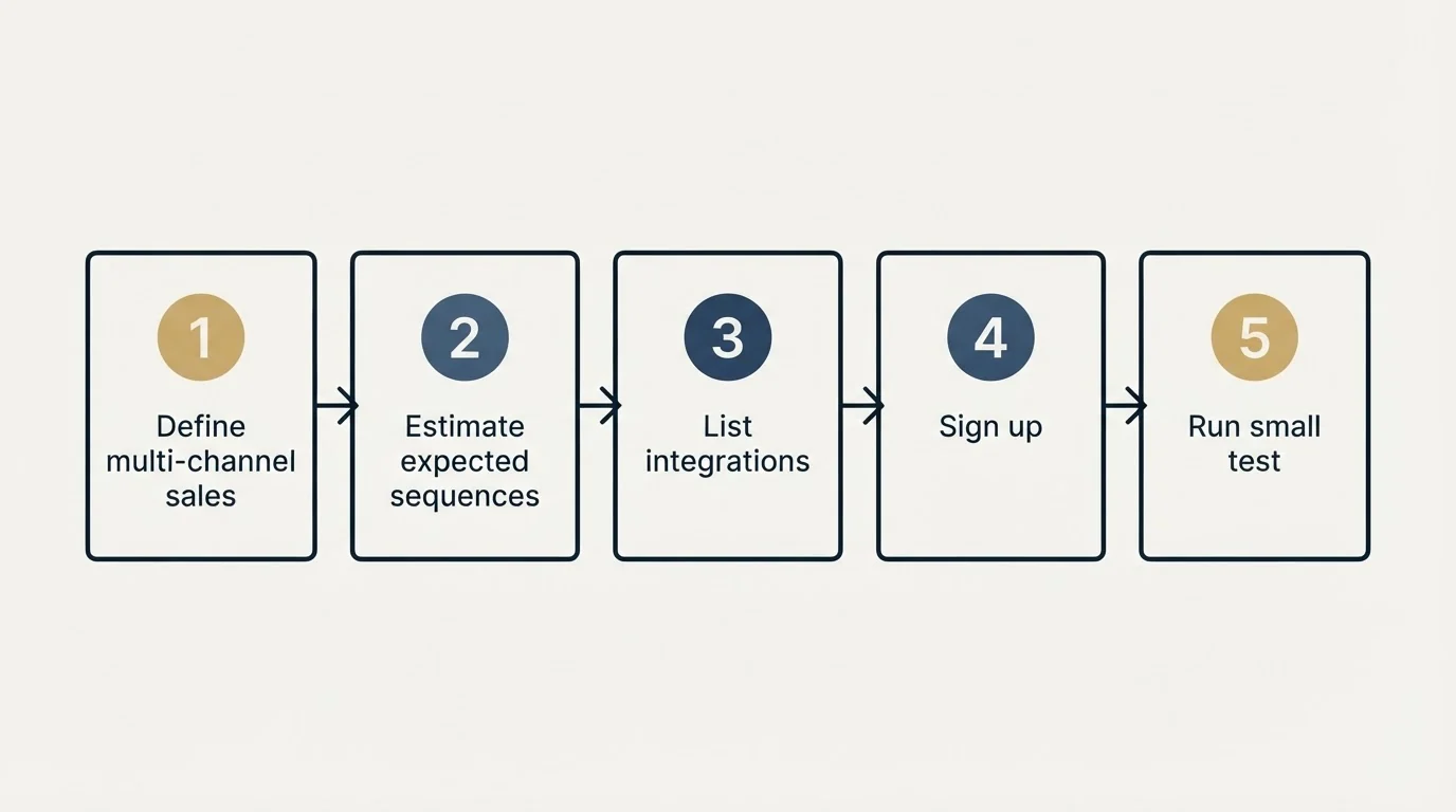 Step sequence: Getting Started Checklist (Define multi-channel sales, Estimate expected sequences, List integrations, Sign up)