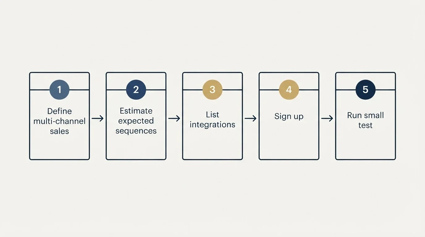 Step sequence: Getting Started Checklist (Define multi-channel sales, Estimate expected sequences, List integrations, Sign up)