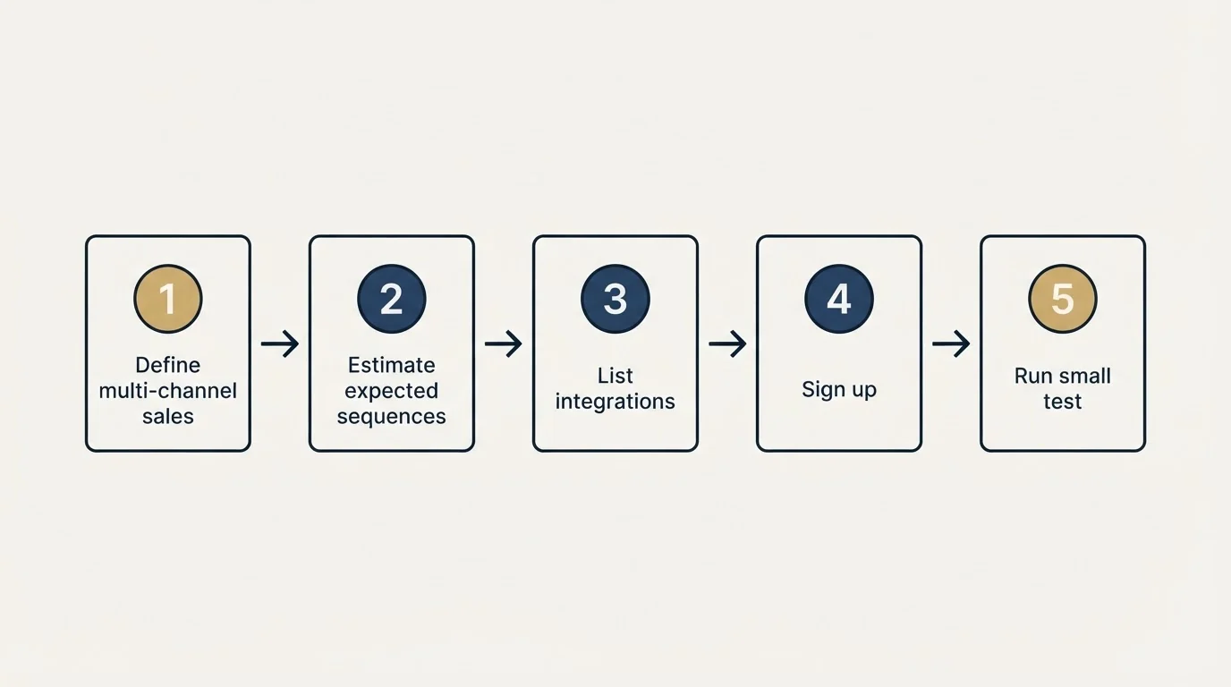 Step sequence: Getting Started Checklist (Define multi-channel sales, Estimate expected sequences, List integrations, Sign up)