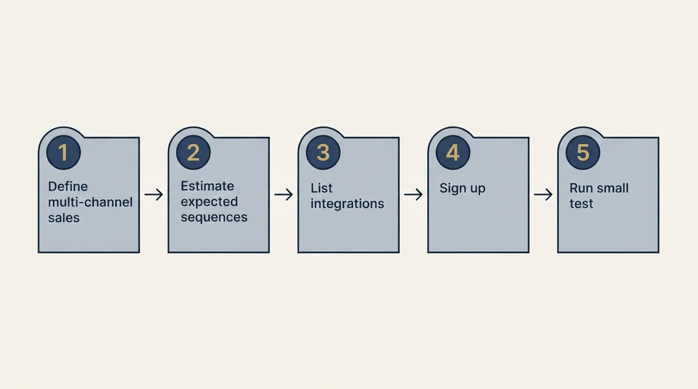 Step sequence: Getting Started Checklist (Define multi-channel sales, Estimate expected sequences, List integrations, Sign up)