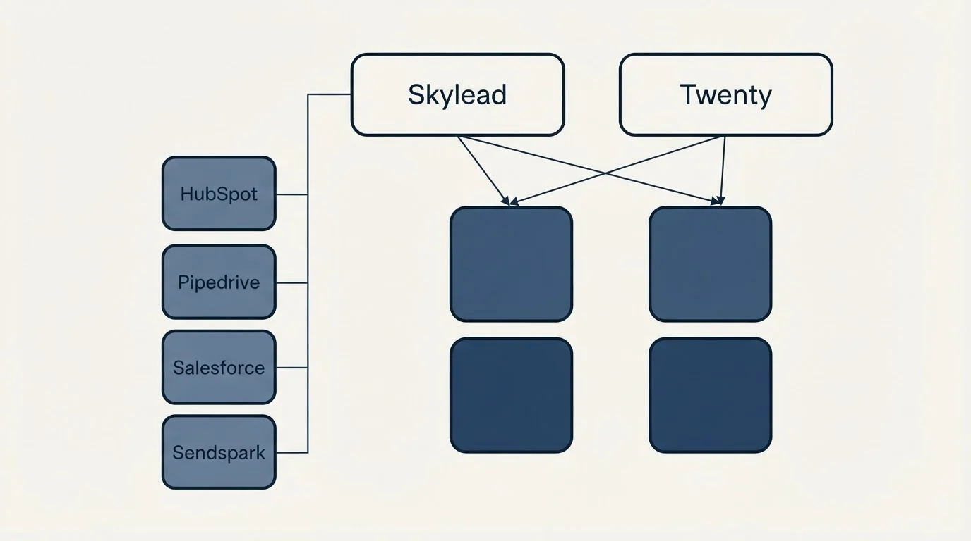 Integration grid: Integration Ecosystem (Skylead, Twenty, HubSpot, Pipedrive)