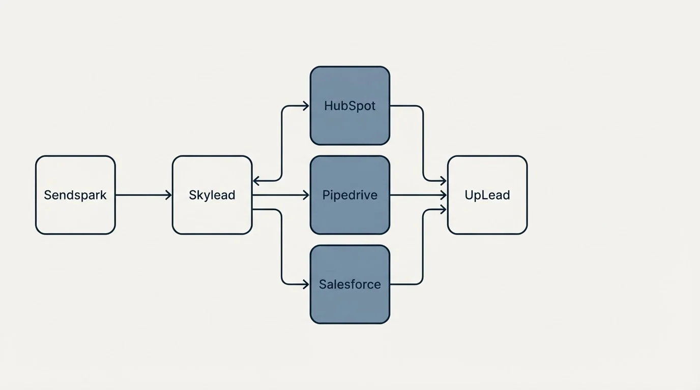 Integration flow: Integration Ecosystem (Skylead, UpLead, HubSpot, Pipedrive)