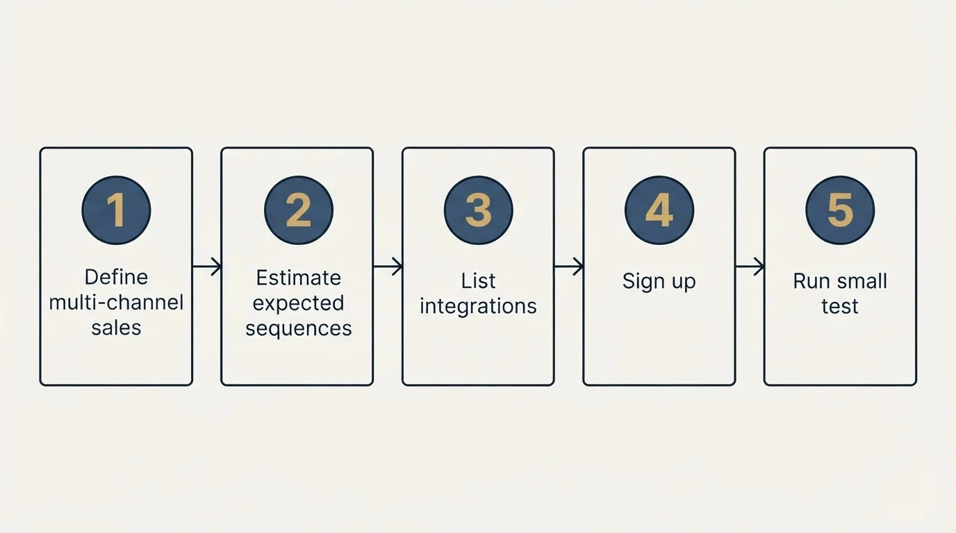 Step sequence: Getting Started Checklist (Define multi-channel sales, Estimate expected sequences, List integrations, Sign up)