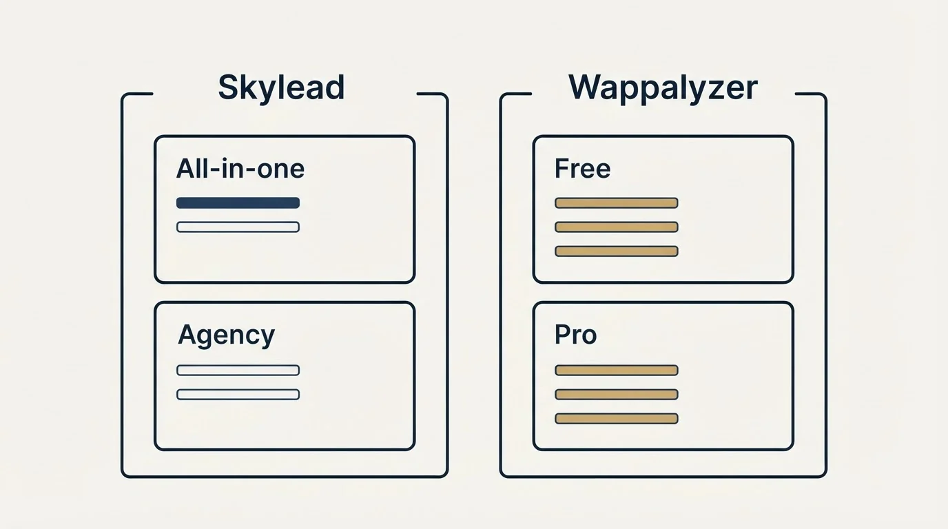 Pricing panels: Pricing Comparison (Skylead, Wappalyzer, All-in-one, Free)