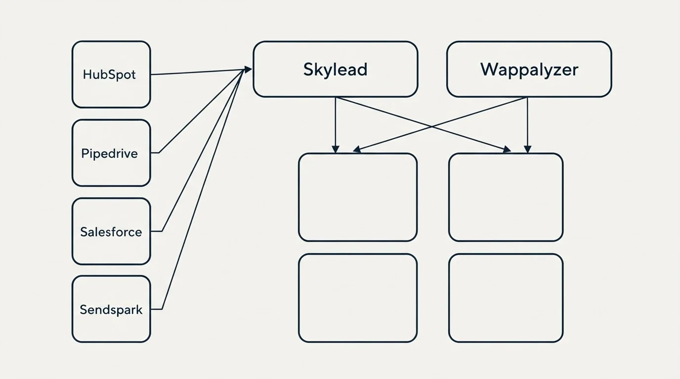 Integration grid: Integration Ecosystem (Skylead, Wappalyzer, HubSpot, Pipedrive)