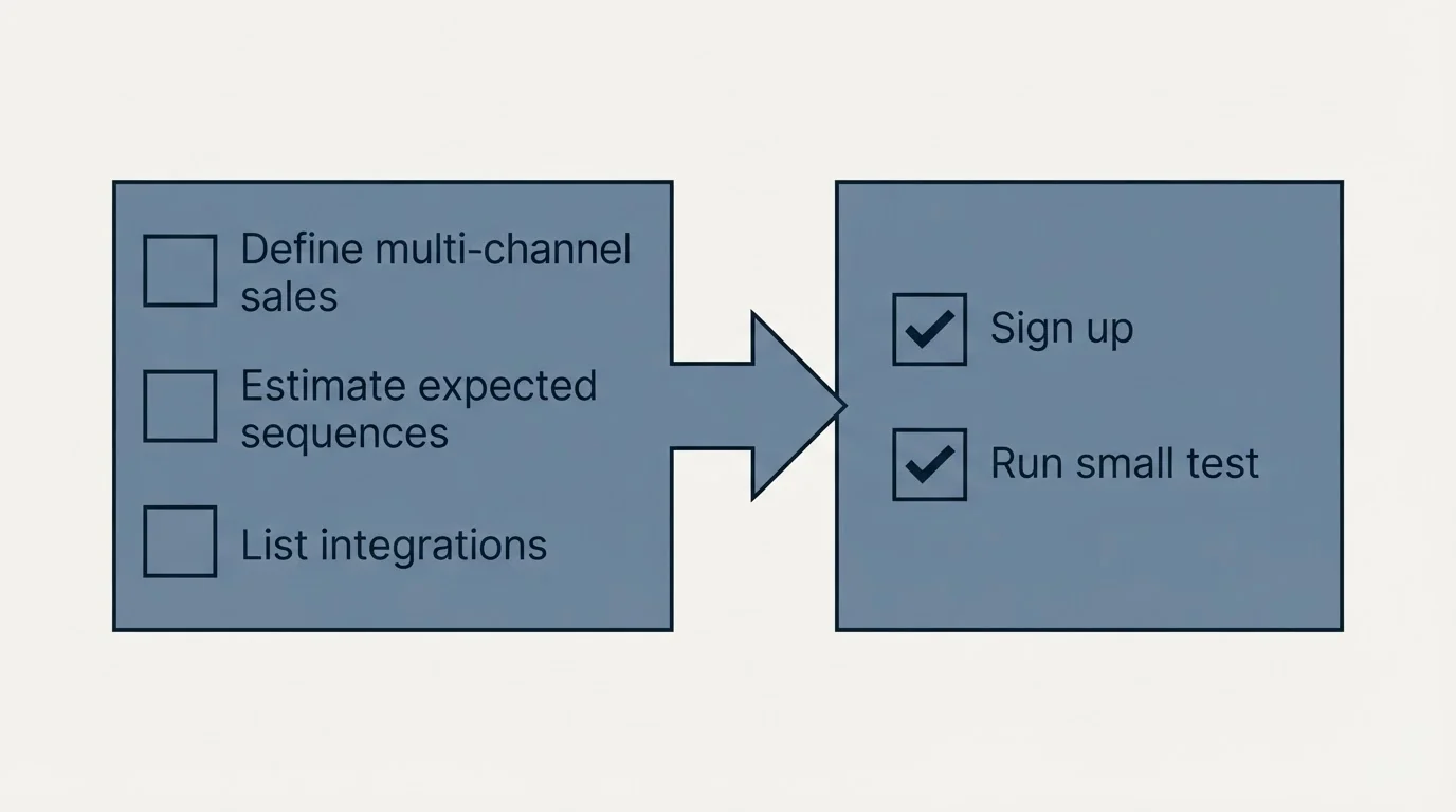 Before-and-after steps: Getting Started Checklist (Define multi-channel sales, Estimate expected sequences, List integrations, Sign up)