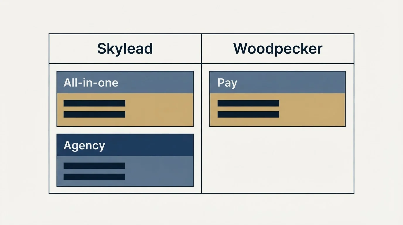 Pricing table: Pricing Comparison (Skylead, Woodpecker, All-in-one, Pay)