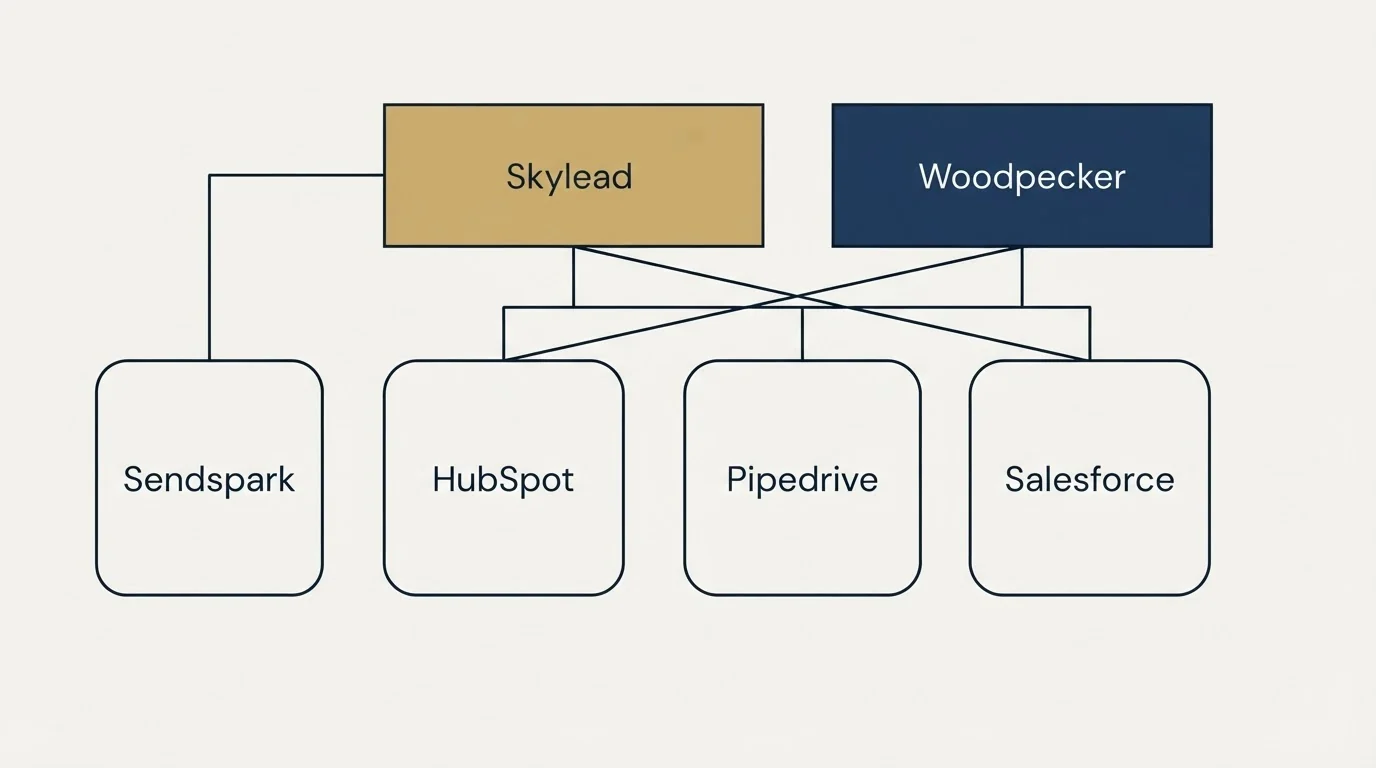 Integration grid: Integration Ecosystem (Skylead, Woodpecker, HubSpot, Pipedrive)