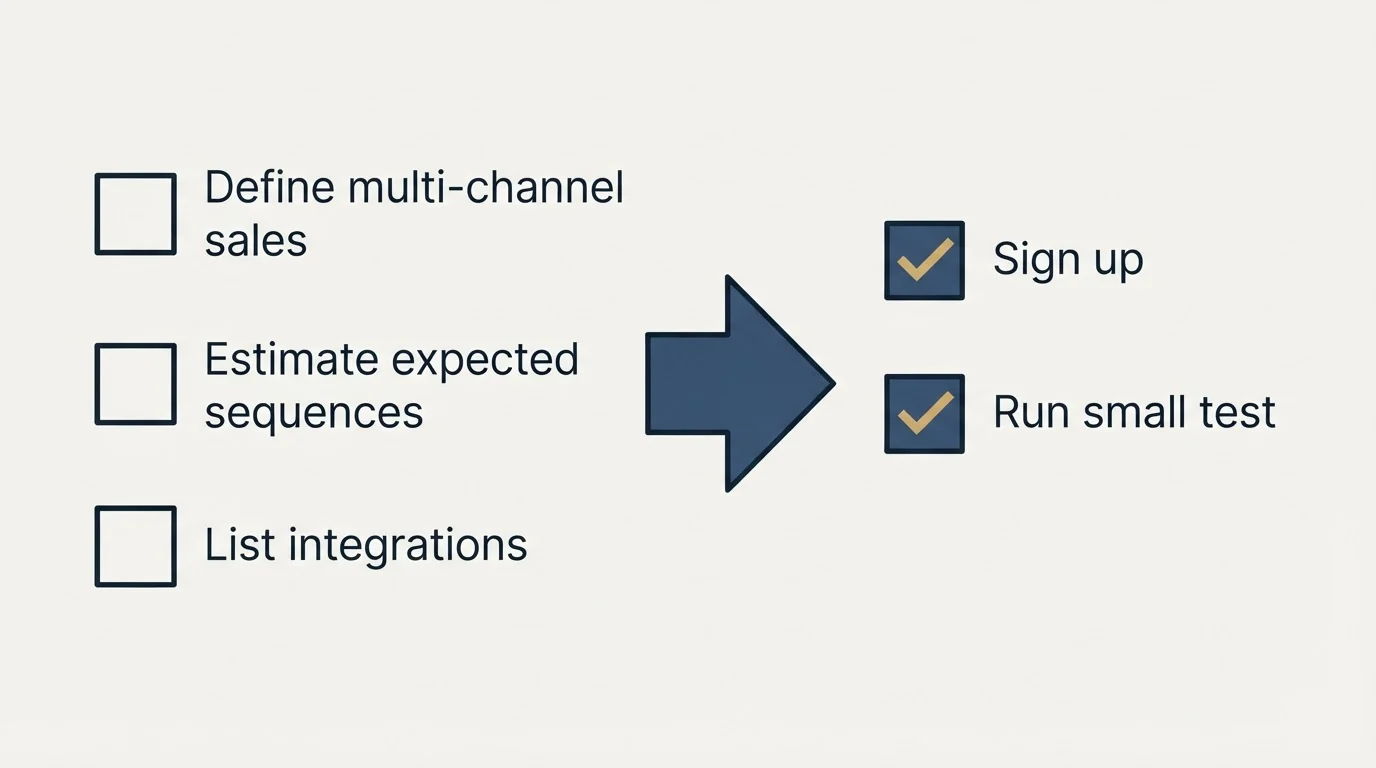 Before-and-after steps: Getting Started Checklist (Define multi-channel sales, Estimate expected sequences, List integrations, Sign up)