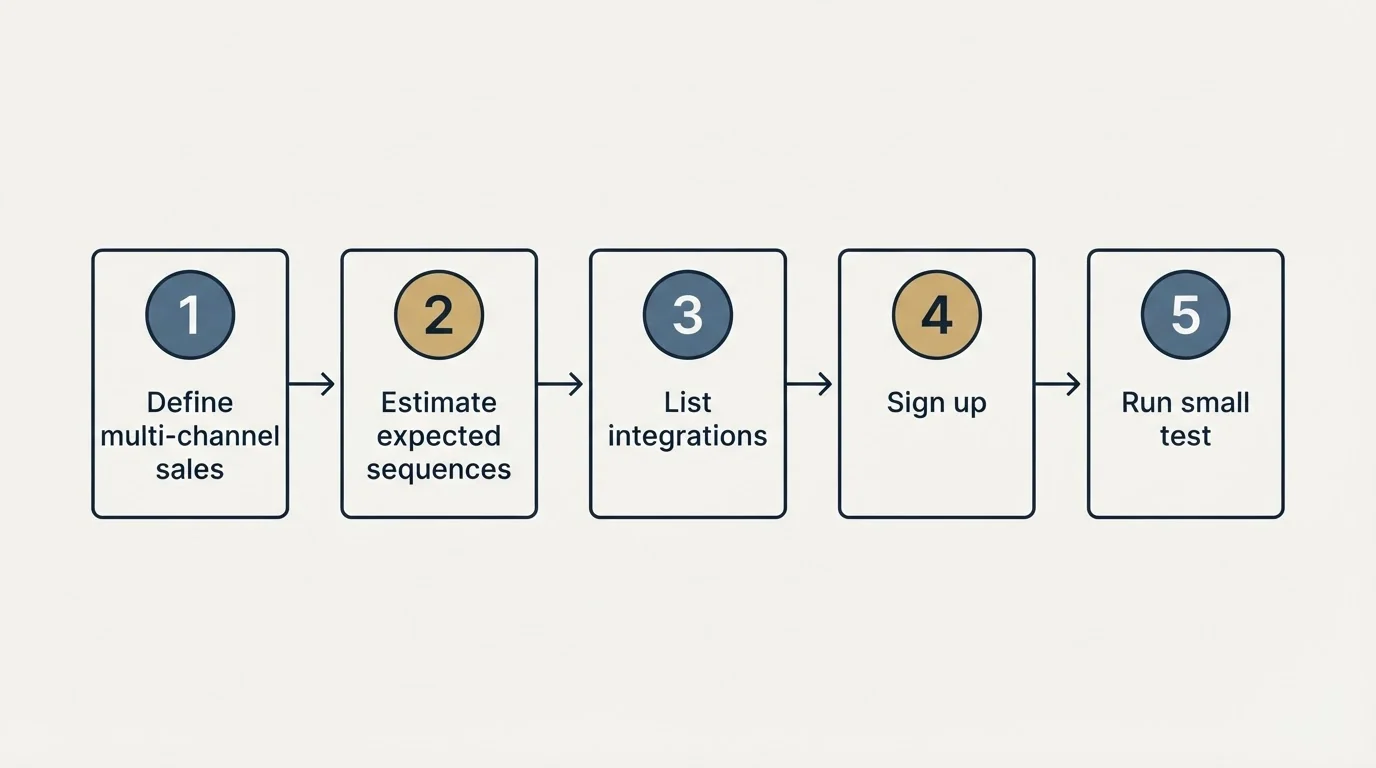 Step sequence: Getting Started Checklist (Define multi-channel sales, Estimate expected sequences, List integrations, Sign up)