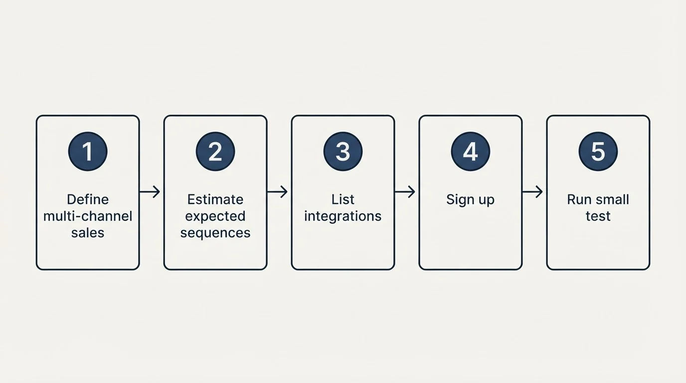 Step sequence: Getting Started Checklist (Define multi-channel sales, Estimate expected sequences, List integrations, Sign up)
