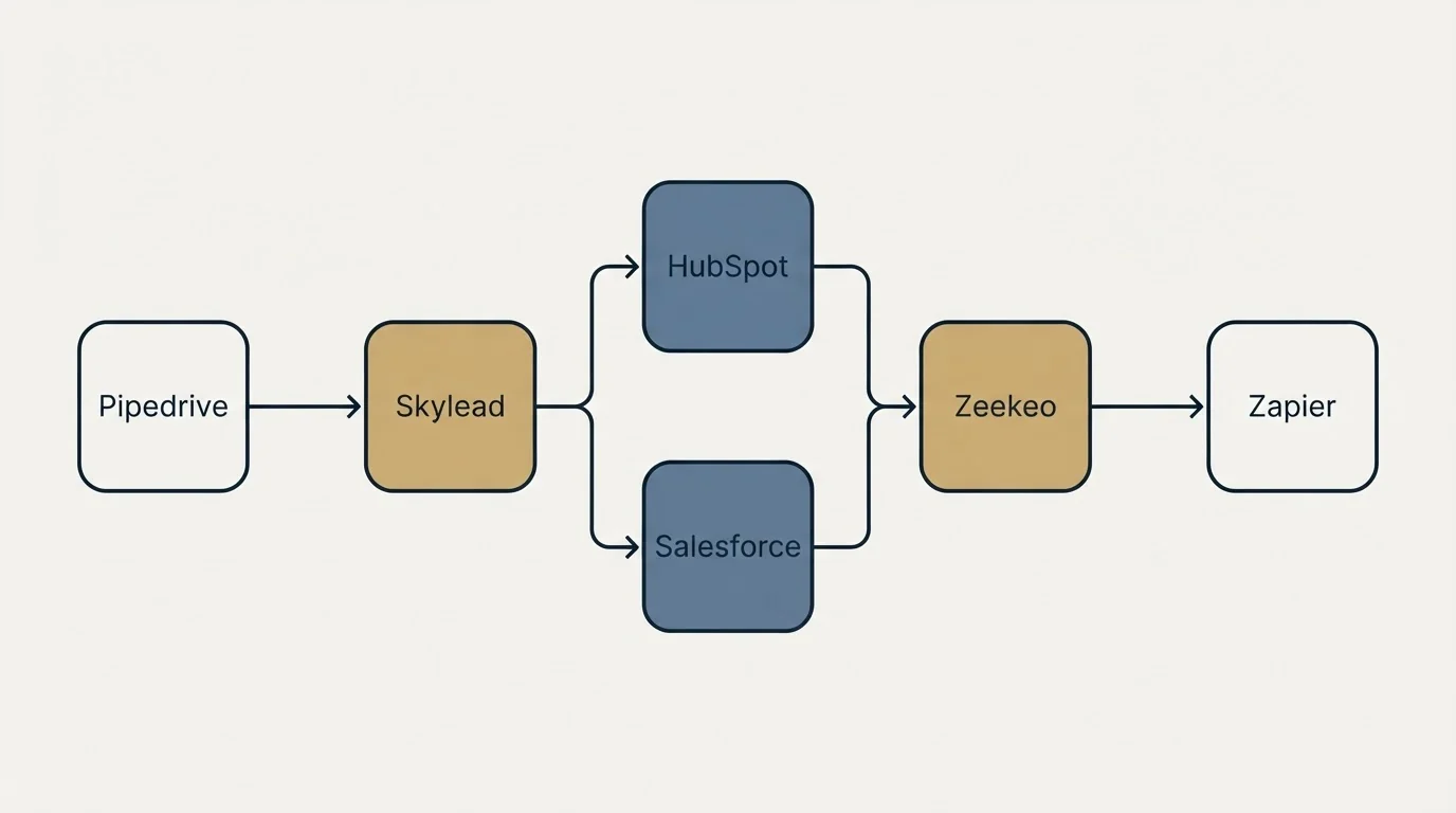 Integration flow: Integration Ecosystem (Skylead, Zeekeo, HubSpot, Salesforce)